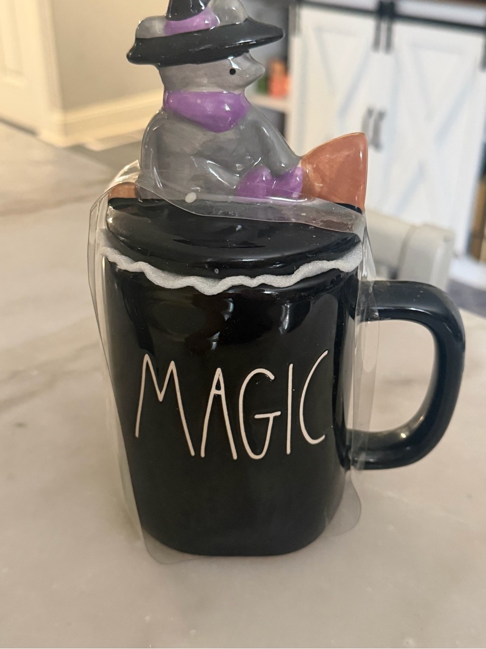 Rae Dunn Black "MAGIC" Mug with Witch Bunny Lid